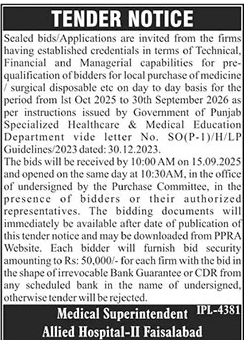 Allied Hospital Faisalabad Tender Notice